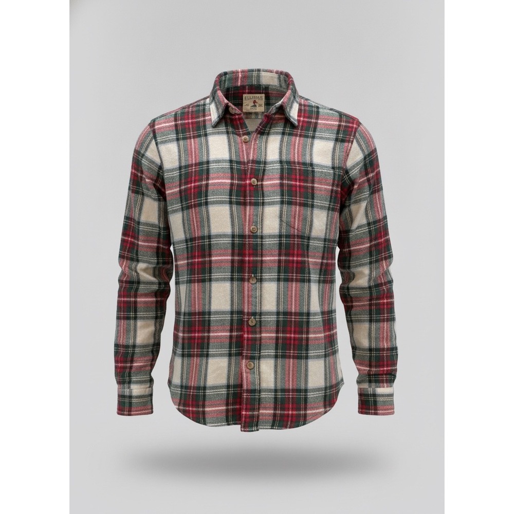 RedHead Brand Co Mens Plaid Flannel Button Up Shirt Red Green Cream Small